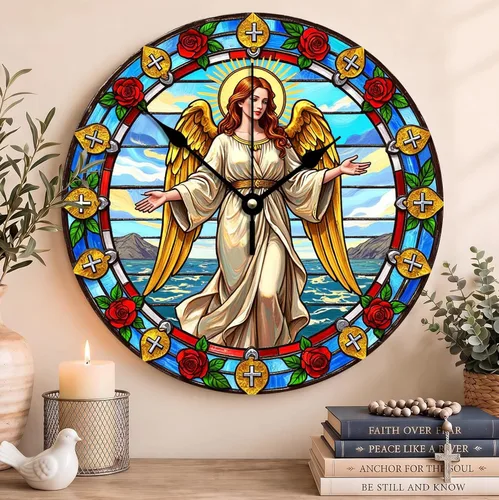 Vista 55 de Reloj de pared con versículo bíblico, con cita religiosa, reloj de madera, texto inspirador cristiano, reloj de madera rústico personalizado