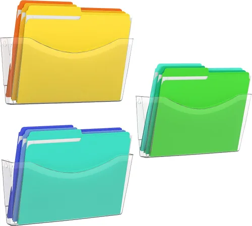 Vista 10 de Kuntine.B 3 unidades de organizador de archivos de bolsillo único negro para colgar en la pared, organizador de correo y revistas para montar