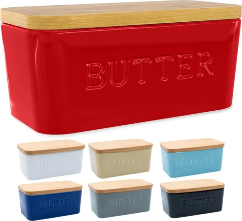 Vista 8 de PriorityChef Plato de Mantequilla Extra Grande con Tapa para Encimera, Envase de Mantequilla de Cerámica con Cubierta Hermética, Soporte