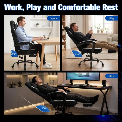 Vista 8 de Gaming Chair with Footrest Fabric Gaming Chair for Adults with Massage Lumbar Support, High Back Ergonomic Computer Chair, Pocket Spring Cushion