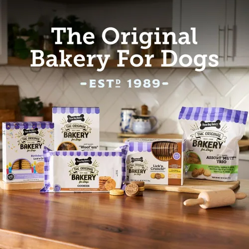 Vista 7 de Three Dog Bakery Crunchy Itty Bitty Bones, sabor a mantequilla de maní, golosinas prémium para perros, caja de 13 onzas