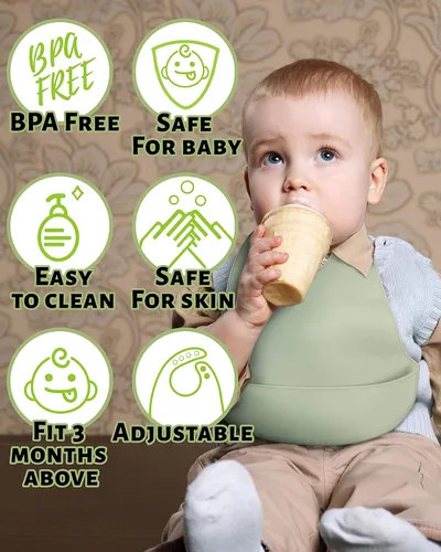 Vista 3 de Baberos de silicona para bebés, 4 piezas ajustables para niñas y niños