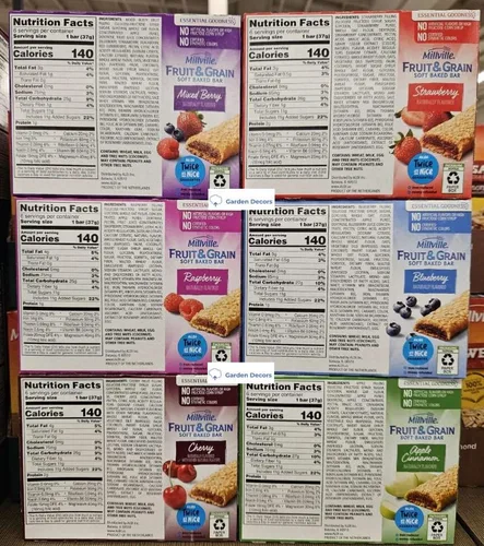 Vista 2 de Millville Fruit & Grain Soft Baked Bar 6 sabores mixtos de bayas, frambuesa, cereza, fresa, arándano, manzana y canela, 6 barras de cereales, 7.8