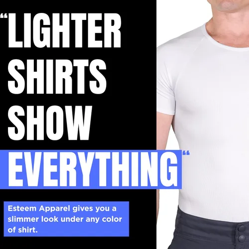 Vista 5 de Esteem Apparel Camiseta de compresión para hombre, adelgazante, para el pecho, chaleco para abdominales Negro