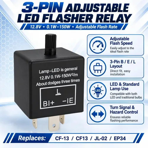Vista 2 de Relé intermitente LED CF-13, relé de señal de giro ajustable de 3 pines CF13 EP34 - Relé intermitente para luces LED, resuelve problemas
