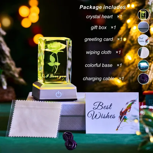 Vista 7 de Lámpara Nocturna de Cristal de Rosa 3D con Luces LED Ajustables - Te Amo, Ideas de Regalo para el Día de la Madre, San Valentín, Aniversario, Regalo