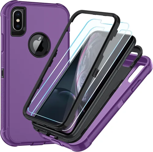 Vista 10 de SunStory Funda compatible con iPhone Xs/X con protector de pantalla HD, 3 capas de alta resistencia de cuerpo completo, funda protectora híbrida 3