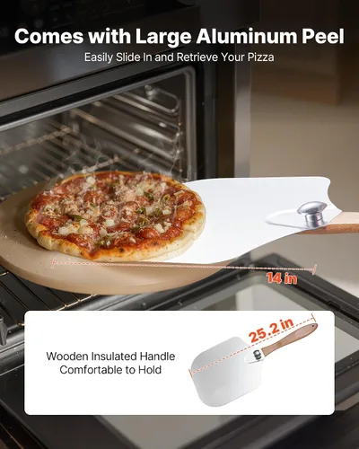 Vista 4 de VEVOR Piedra para Pizza, Piedra Redonda para Pizza de 15 pulgadas, Piedra para Hornear de Cordierita Grande de 0.67 pulgadas con Pala de Metal