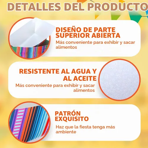 Vista 3 de Engrowtic 50 piezas de bandejas desechables para nachos mexicanos, bandejas de comida para fiestas, bandejas de papel para aperitivos ensambladas