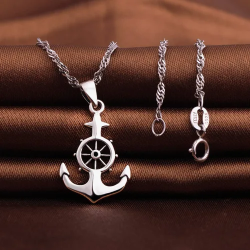 Vista 3 de Unendlich U Collar de plata de ley 925 estilo timón lariat de ancla de 18 pulgadas para mujer