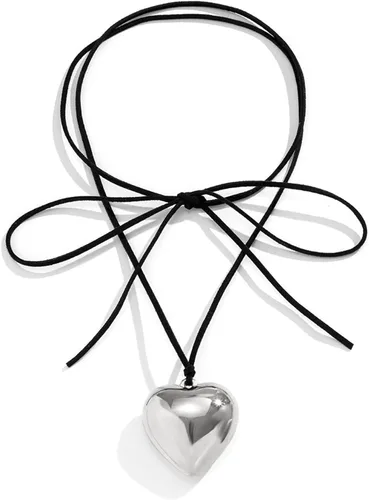 Vista 7 de Mullike Gargantilla de corazón grueso para mujer, collar con colgante de corazón de cristal grande con elegante lazo trenzado ajustable, cadena 1.4