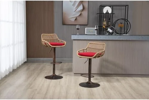 Vista 9 de Juego de 2 taburetes giratorios de bar ajustables con reposapiés para cocina, bar, restaurante (naranja)