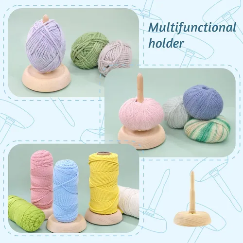 Vista 6 de Wool Queen Soporte de hilo de madera de haya premium con mecanismo de giro de latón, husillo de bola de soporte para proyectos de ganchillo, tejido