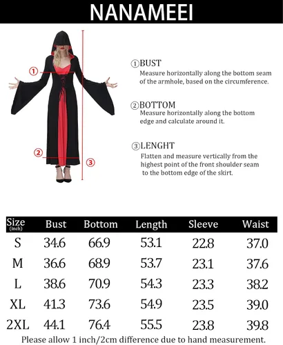 Vista 6 de NANAMEEI Disfraz de bata con capucha para mujer, vestido largo con bloques de color, vestidos de Halloween para cosplay