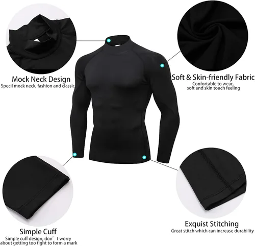 Vista 4 de Camisas de compresión de cuello alto para hombre, 3