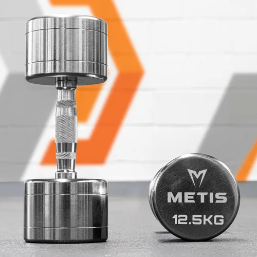 Vista 9 de METIS Mancuernas cromadas [5.5lbs-66lbs] Pesas libres Equipo de fitness