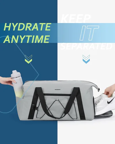 Vista 4 de BAGSMART - Bolsa de gimnasio para hombres y mujeres, bolsa de viaje deportiva con compartimento para zapatos y bolsillo húmedo, bolsa de lona