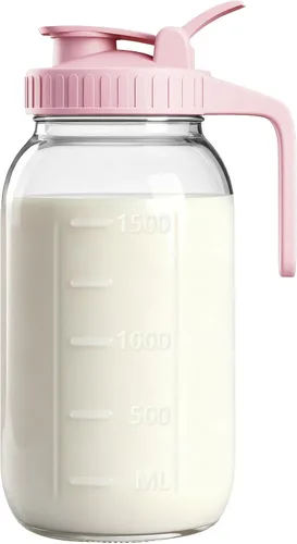 Vista 15 de Jarra Mason Jar de 64 onzas – Jarra de vidrio hermética y a prueba de fugas con tapa, perfecta para té helado, té solar, cerveza fría, leche