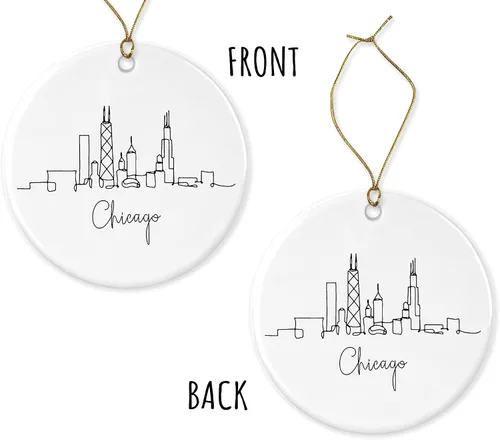 Vista 3 de JenaGifts Adorno de Chicago de regalo para papá, mamá, hermano, hermana, amigo, decoración de cerámica para vacaciones, regalo de porcelana de 3