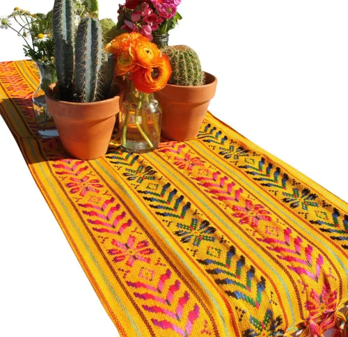 Vista 5 de Del Mex Bufanda de camino de mesa mexicana tejida estilo Rebozo (negro)