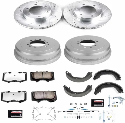 Vista 2 de Power Stop K15098DK-36 Kit de freno delantero y trasero Z36 para camión y remolque, pastillas de freno de cerámica de fibra de carbono y tambores
