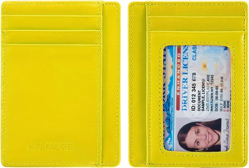 Vista 5 de KALMORE - Cartera de piel auténtica con bolsillo frontal y ventana de identificación