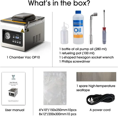 Vista 8 de Sellador al vacío de cámara de 10 pulgadas con bomba de aceite, resistente, ideal para alimentos húmedos, líquidos, polvos y Sous Vide, funciona