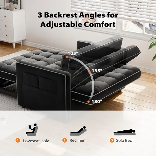 Vista 4 de Pipishell - Sofá cama convertible 3 en 1, sofá cama extraíble para sala de estar con puertos USB y bolsillos laterales, respaldo ajustable, de Negro