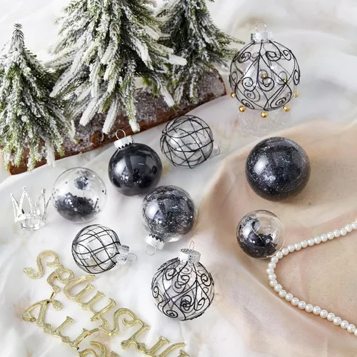 Vista 3 de Wironlst Adornos de bola de Navidad inastillables de plástico transparente grande, juego de bolas decorativas con relleno delicado