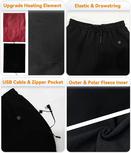 Vista 3 de FERNIDA Pantalones térmicos con batería eléctrica USB para hombres y mujeres, pantalones deportivos con calefacción de forro polar con bolsillos