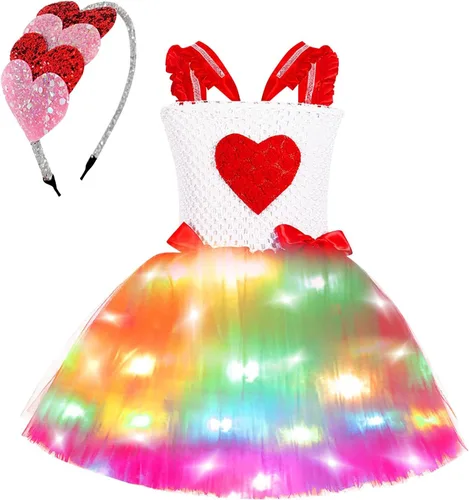 Vista 2 de Vestido de San Valentín para niñas, vestido de lazo con lentejuelas, vestido de corazón, vestido de fiesta de cumpleaños, vestido de niña