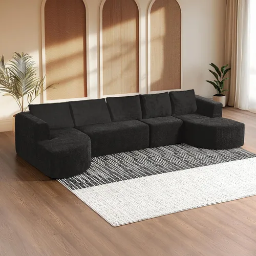 Vista 13 de Sofás seccionales sin hueso de 144 pulgadas para sala de estar, moderno sofá modular en forma de U con diván, cómodo sofá de espuma viscoelástica