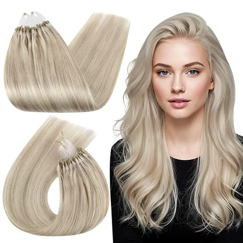 Vista 49 de Ugeat - Extensiones de cabello humano con microanillo, 14 pulgadas, extensiones de cabello Remy con microcuentas de 1 gm/hebra, 50 gms, extensiones