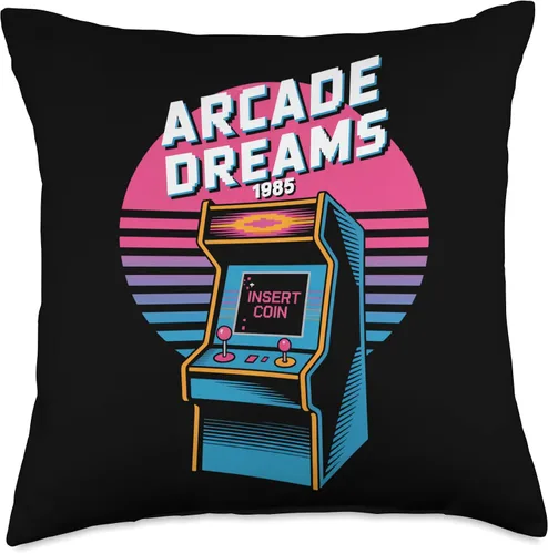 Vista 4 de Arcade Dreams 1985 Insert Coin Retro Arcade Throw Pillow