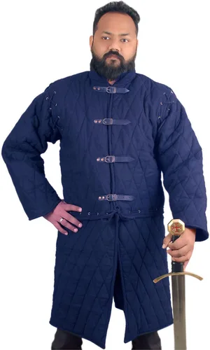 Vista 2 de THE MEDIEVALS Abrigo acolchado Gambeson Chaqueta Aketon para SCA Azul aguamarina
