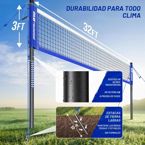 Vista 4 de Outdoor Volleyball Net for Backyard, 32FT Anti-Sag Net with Steel Poles