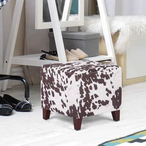 Vista 9 de Adeco Taburete otomano pequeño de 16.3 pulgadas, reposapiés otomano de lino con patas de madera, reposapiés tapizado para sala de estar, dormitorio