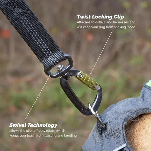 Vista 2 de Tuff Mutt Correa de cintura manos libres para perros para caminar, correr y hacer senderismo, clip de mosquetón, cinturón ajustable con doble asa