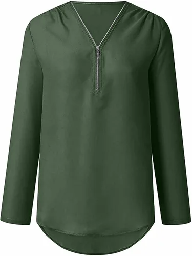 Vista 4 de Blusas de manga corta para mujer, con cuello en V, cuello en V, de gasa, estilo casual, unicolor, holgadas