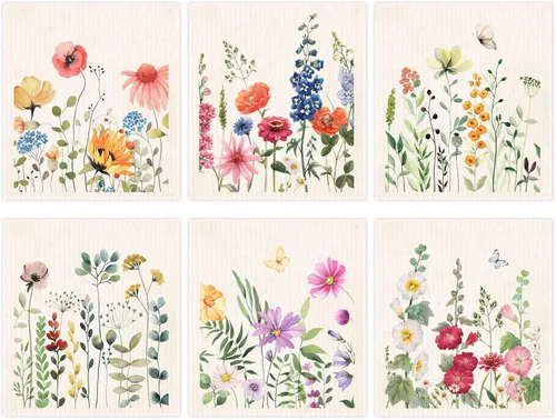 Vista 8 de Juego de 6 paños de cocina de flores primaverales, de secado rápido, absorbentes
