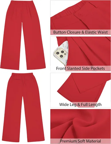 Vista 5 de GRAPENT Pantalones de pierna ancha para mujer, para trabajo, negocios, casual, de cintura alta, pantalones de vestir fluidos para la oficina