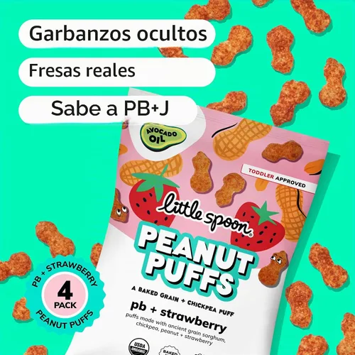 Vista 7 de Little Spoon Puffs de maní, PB + fresa, orgánico, 2 onzas, paquete de 4