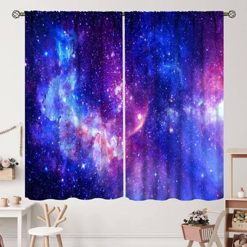 Vista 37 de Cortinas de planeta galaxia, espacio exterior, universo, nebulosa, estrellas, cielo estrellado, con bolsillo para cortinero, para sala de estar