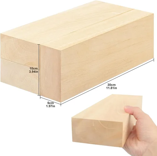 Vista 2 de Paquete de 3 bloques de tallado de tilo de 12 x 4 x 2 pulgadas, bloques de madera suave, bloques de madera sin terminar para tallar y tallar
