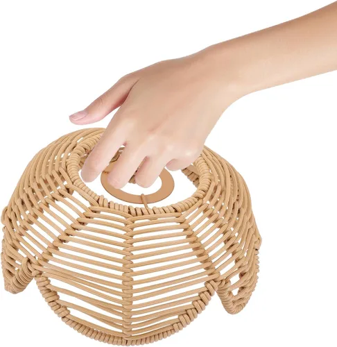 Vista 3 de Pantalla de lámpara de techo de ratán tejida con forma de flor, lámpara de araña tejida con forma de flor, iluminación tejida, lámpara de techo