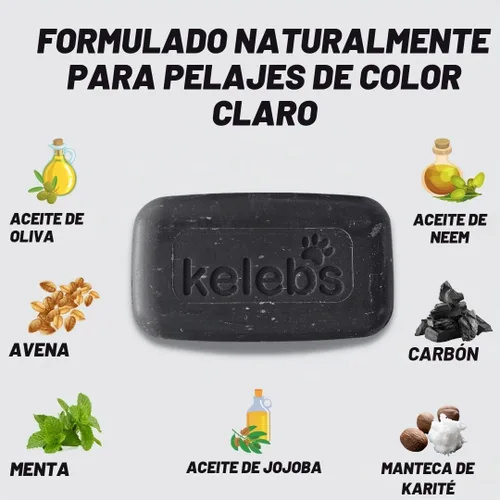 Vista 6 de KELEBS Barra de champú blanqueadora para perros con carbón Champú blanco para perros con ingredientes naturales para pieles sensibles 3 barras