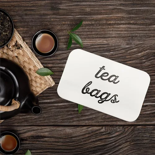 Vista 9 de AuldHome Farmhouse - Caja de té (blanca), estilo retro vintage esmaltado, lata de almacenamiento de té