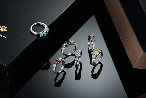Vista 6 de AILAAILA Anillos de piedra natal, tamaño 1-10, circonita cúbica, acero inoxidable, cumpleaños, madre, hija, regalos para niñas y mujeres, Metal