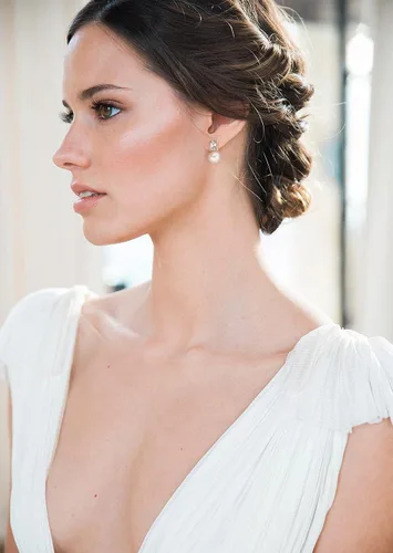 Vista 2 de Aretes colgantes de plata de ley 925 seleccionados a mano AAA+ de 7.5 a 0.315 in, perlas cultivadas de agua dulce blanca, joyería para mujeres