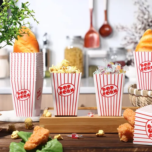 Vista 5 de Meanplan 200 cajas de palomitas de maíz, mini soporte de papel para palomitas de maíz, contenedor de cartón para aperitivos, bolsas desechables